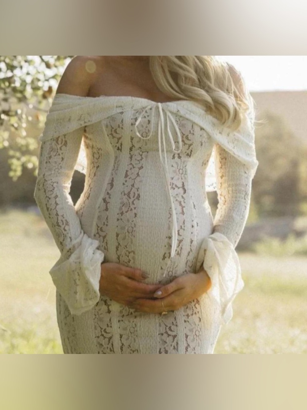 Off-Shoulder white Lace Maternity Gown